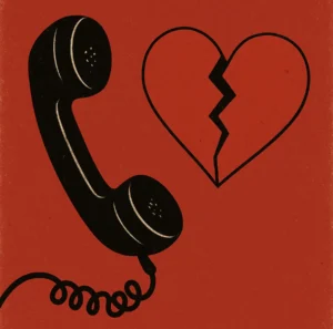 Un teléfono al lado de un corazón roto