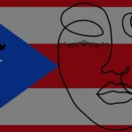 Bandera de PR con un dibujo del rostro de una mujer diseñada en Canva por Tamara Camuy