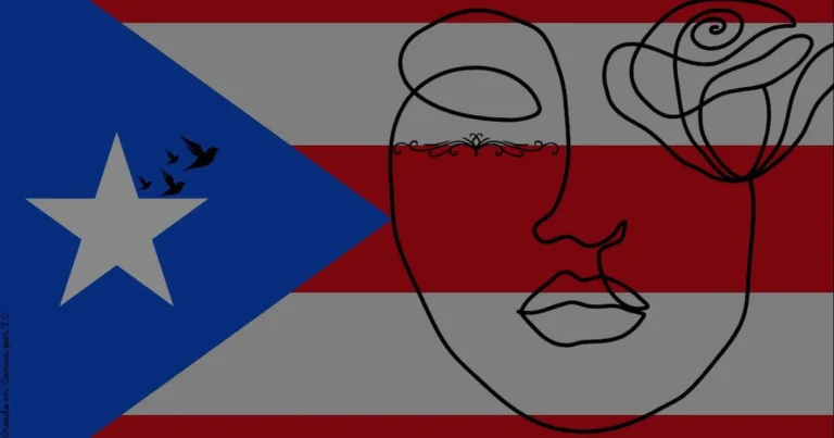 Bandera de PR con un dibujo del rostro de una mujer diseñada en Canva por Tamara Camuy